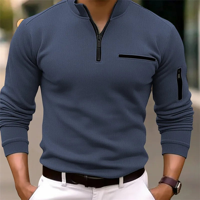 Luxury light casual men's sports striped zipper