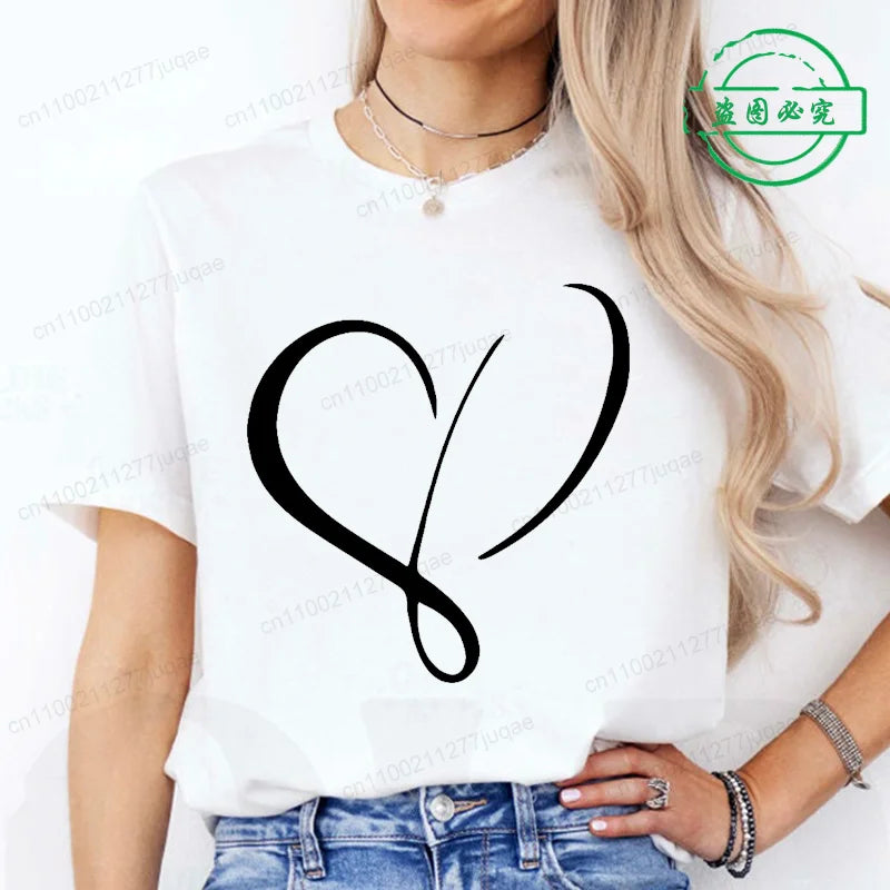 Women Love Heart Design T-Shirts Casual