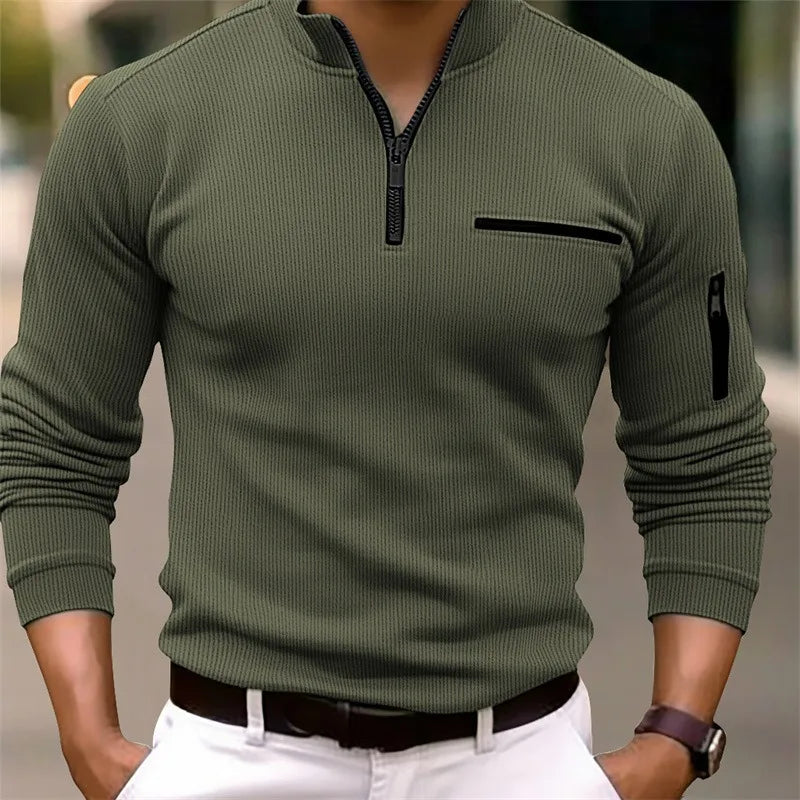 Luxury light casual men's sports striped zipper
