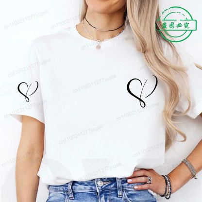 Women Love Heart Design T-Shirts Casual