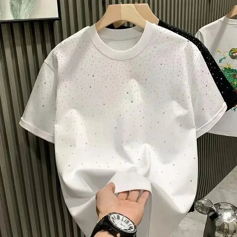 Summer Rhinestone Rivet T-shirt for Men Casual