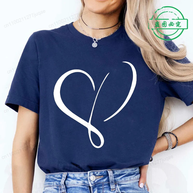 Women Love Heart Design T-Shirts Casual