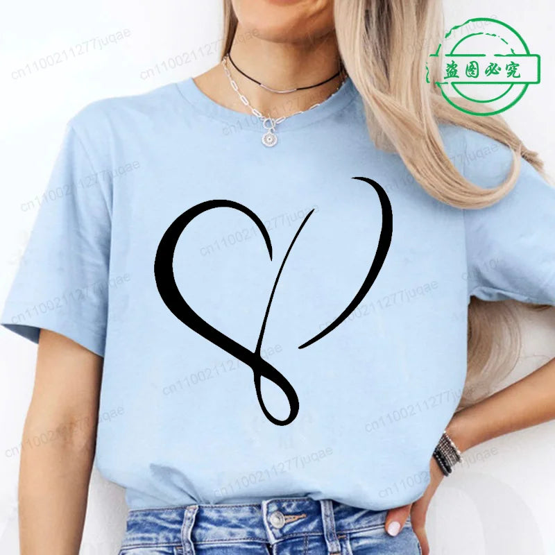 Women Love Heart Design T-Shirts Casual
