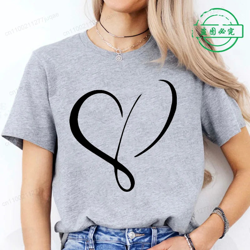 Women Love Heart Design T-Shirts Casual