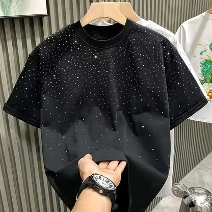 Summer Rhinestone Rivet T-shirt for Men Casual
