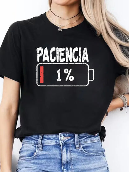 Women T Shirt Spanish Letter Print Short Sleeve