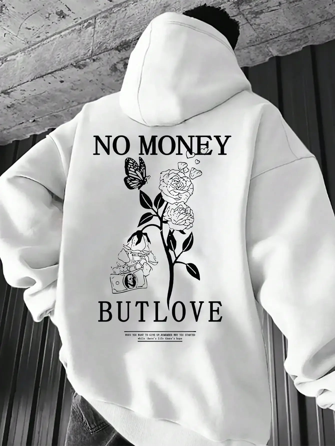 Loose men's floral letter print hooded sweatshirt