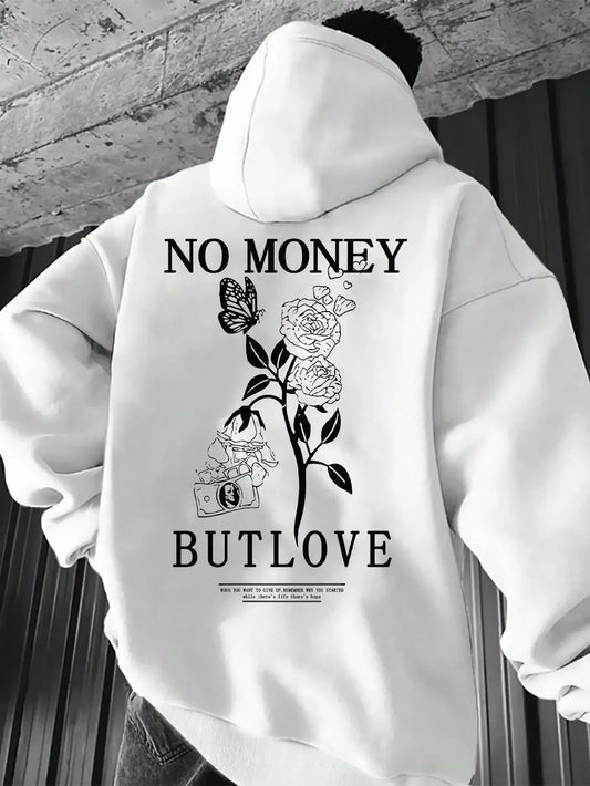 Loose men's floral letter print hooded sweatshirt
