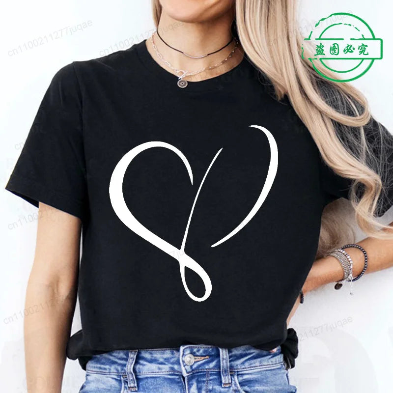 Women Love Heart Design T-Shirts Casual