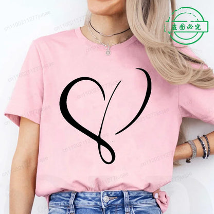 Women Love Heart Design T-Shirts Casual