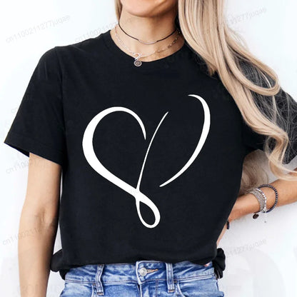 Women Love Heart Design T-Shirts Casual