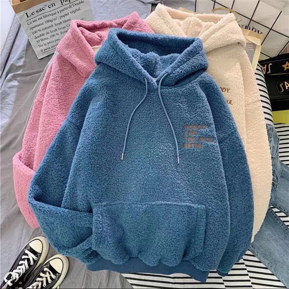 Lamb Velvet Hoodie Women's Trendy Korean Style