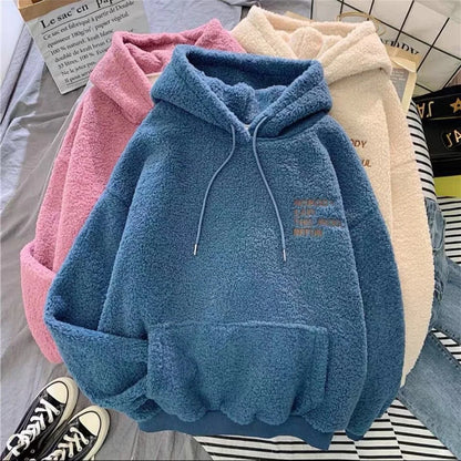 Lamb Velvet Hoodie Women's Trendy Korean Style