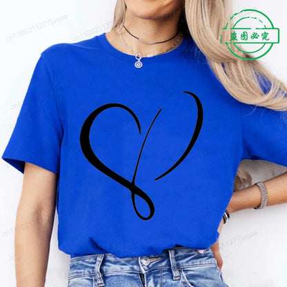 Women Love Heart Design T-Shirts Casual