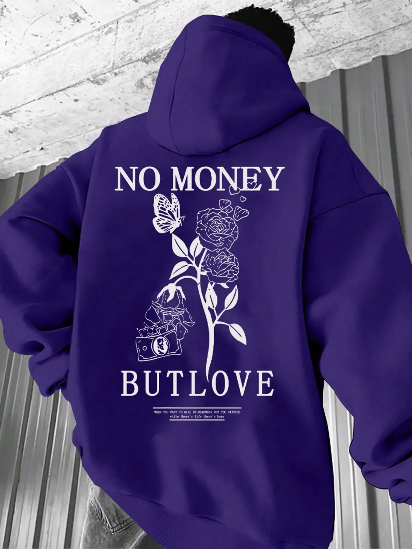 Loose men's floral letter print hooded sweatshirt