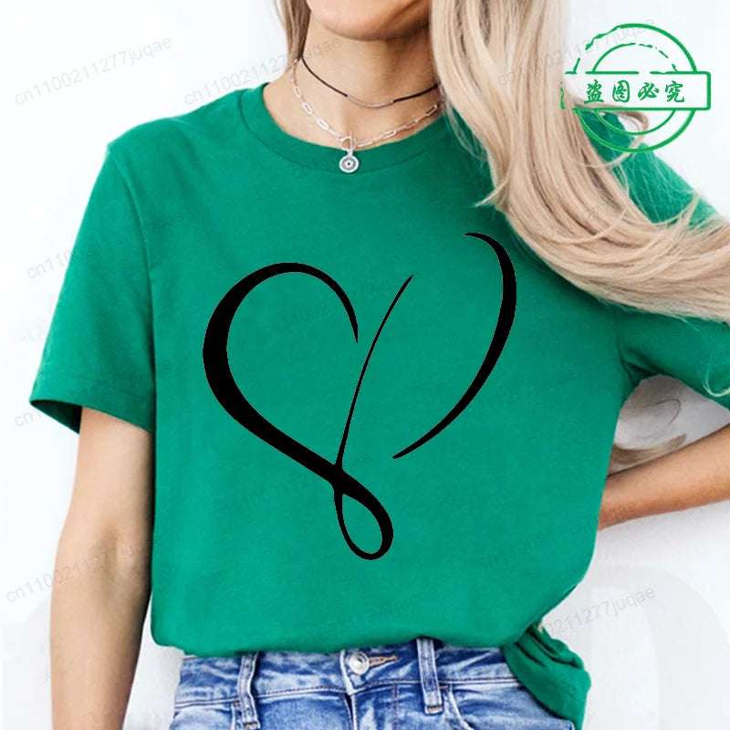 Women Love Heart Design T-Shirts Casual