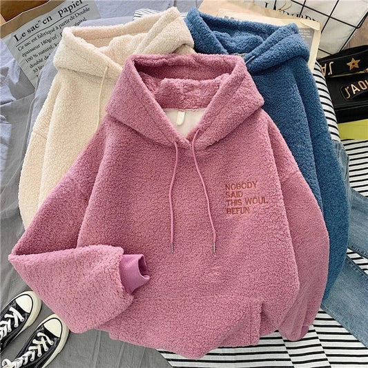 Lamb Velvet Hoodie Women's Trendy Korean Style