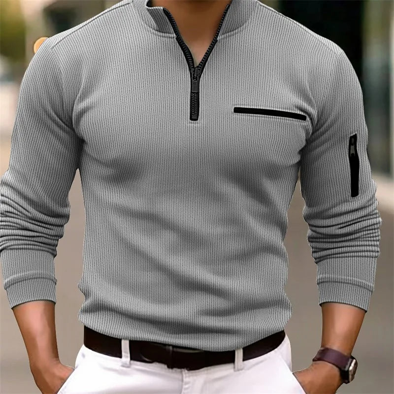 Luxury light casual men's sports striped zipper