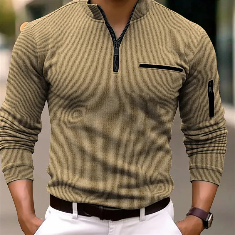 Luxury light casual men's sports striped zipper