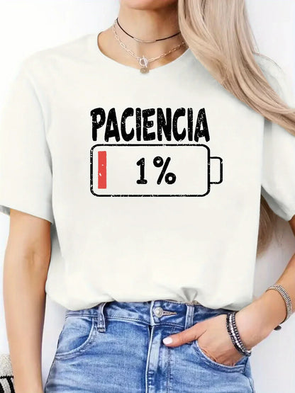 Women T Shirt Spanish Letter Print Short Sleeve