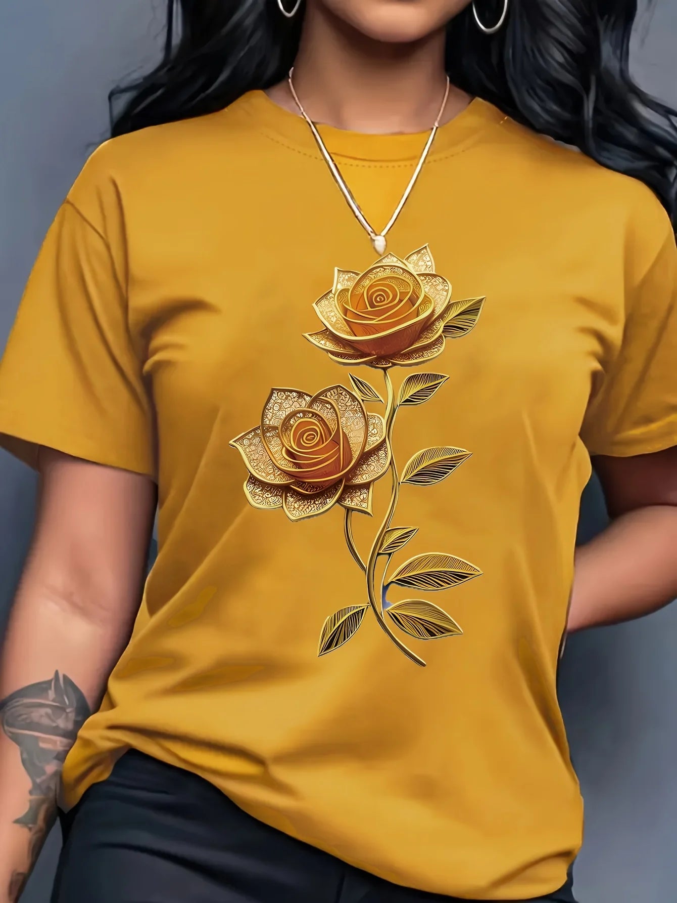 Women's Crew Neck Flowers and plants T-Shirt
