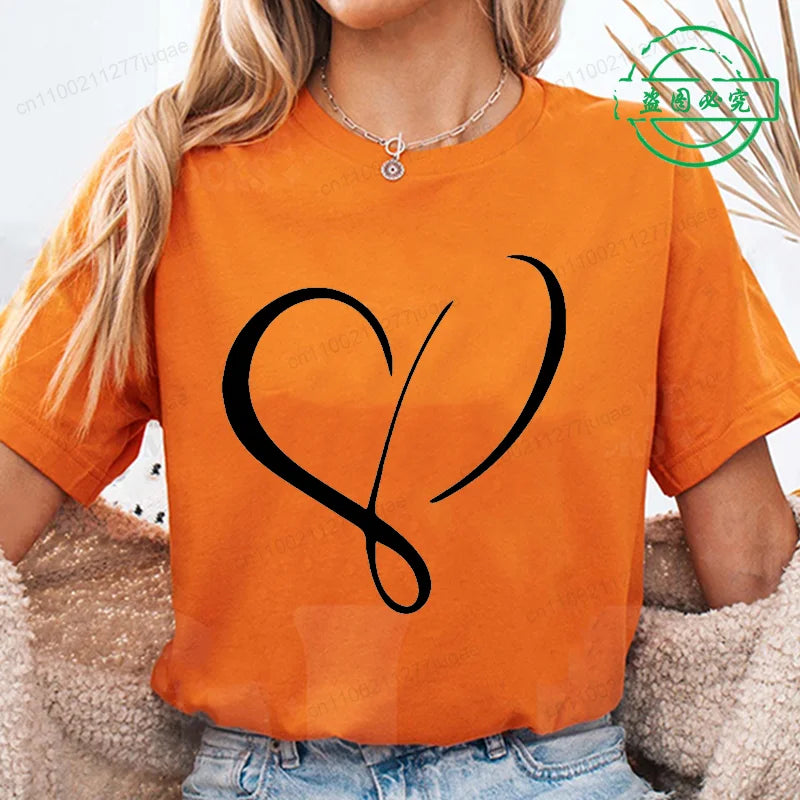 Women Love Heart Design T-Shirts Casual