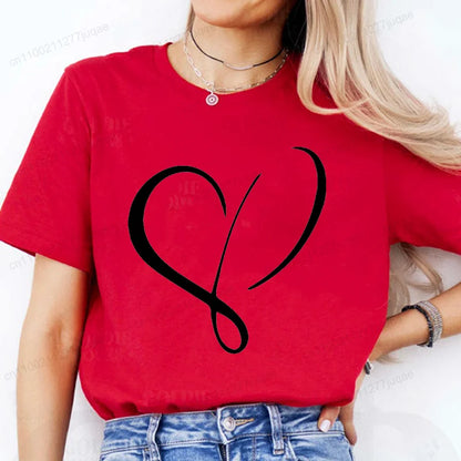 Women Love Heart Design T-Shirts Casual