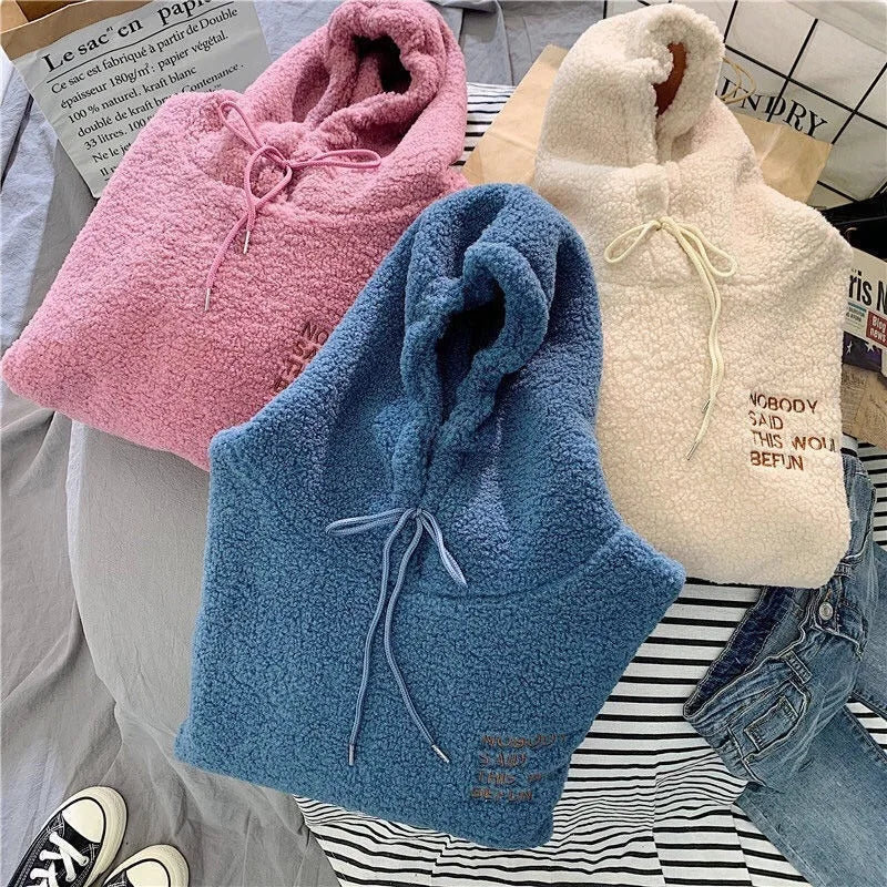Lamb Velvet Hoodie Women's Trendy Korean Style